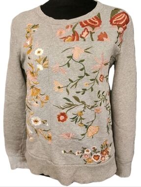 Anthropologie Maeve Embroidered Sweatshirt Women's Sz XS Casual Lightweight